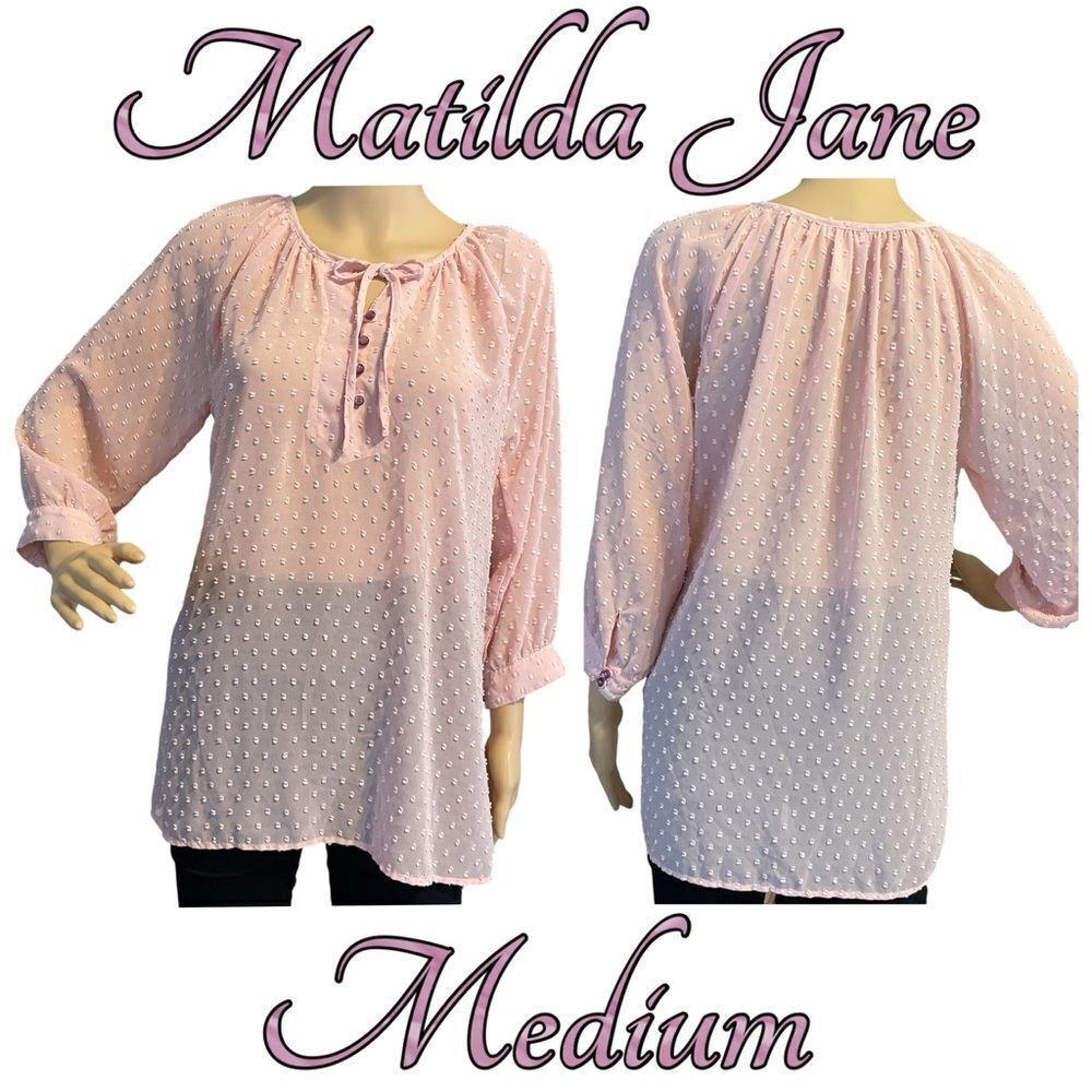 Matilda Jane Swiss Dot Sheer Mae Blouse Blush Pink Medium